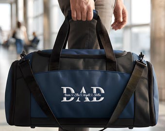 お父さんへの名入れジムバッグ 11x21x10、妻からの父の日ギフト、子供の名前刺繍入りカスタムダッフルバッグ