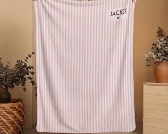Manta personalizada con nombre, manta de forro polar Sherpa, 50x60, 60x80, 30x40, funda a rayas personalizada.