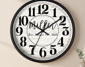 Personalized Family Name Wall Clock, Rustic Anniversary Gift