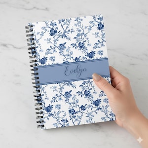 Blue Toile Personalized Journal: Custom Coquette Notebook, Bridal Gift