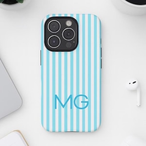 Personalized Striped Phone Case with Monogram, Custom Initials iPhone or Samsung Cover, Gift for Women, Men, College Students, Wedding Party
