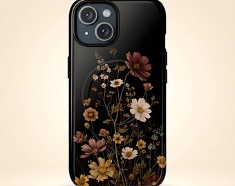 Dark Wildflower iPhone Case: MagSafe Compatible, Floral Botanical Design