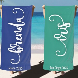 Scripty Style Personalized Beach Towel Personalized Name Bath Towel Custom Pool Towel Beach Towel With Name Outside Birthday Vacation Gift