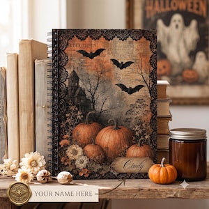 Personalized Halloween Pumpkin Journal, 6x8 Spooky Fall Notebook