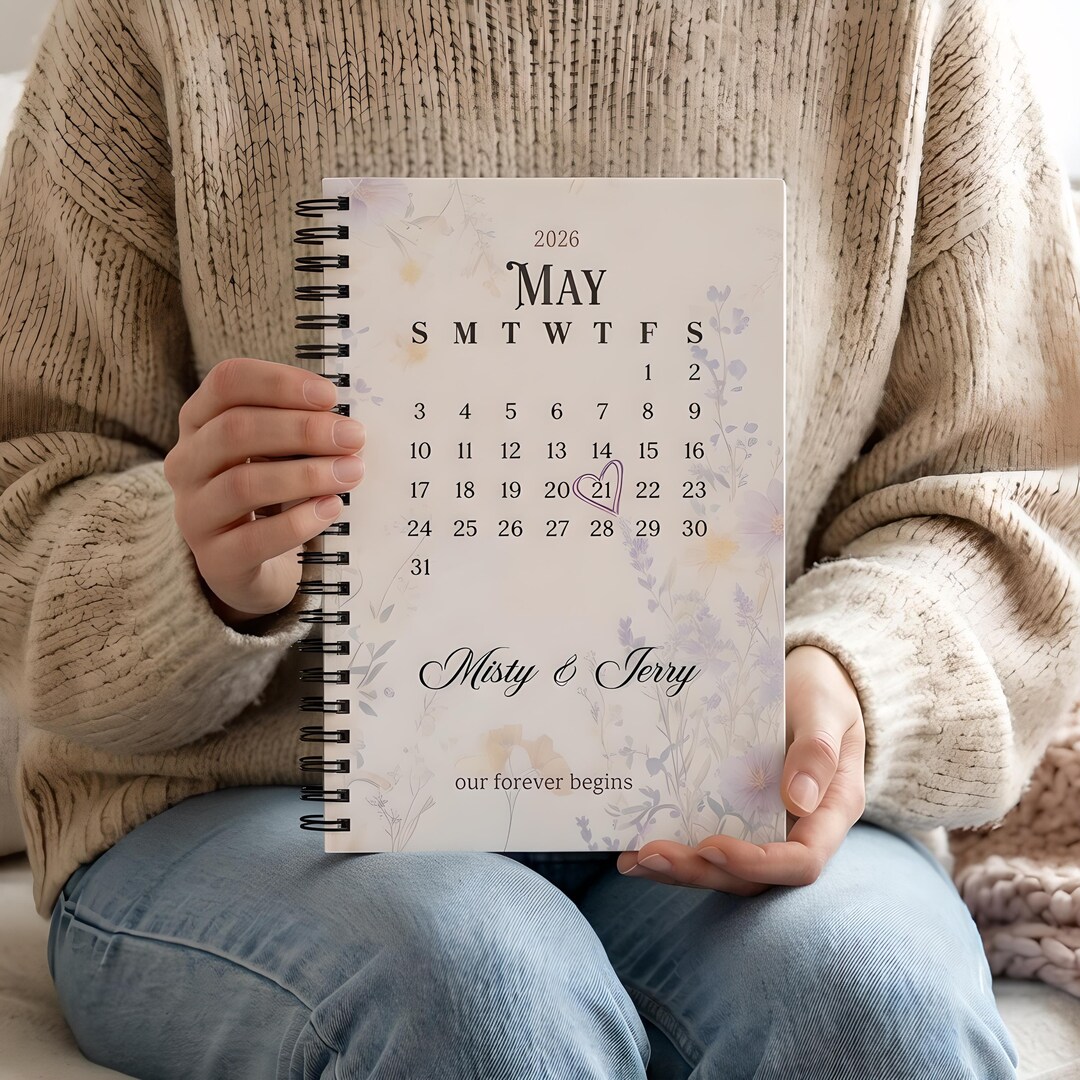 Personalized Wedding Date Journal, Custom Couple Calendar Notebook 6x8 ...