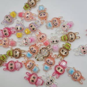 LaBubu angry monster Acrylic glitter bead, glow in the dark,  flat back 30mm, 5 mixed pieces