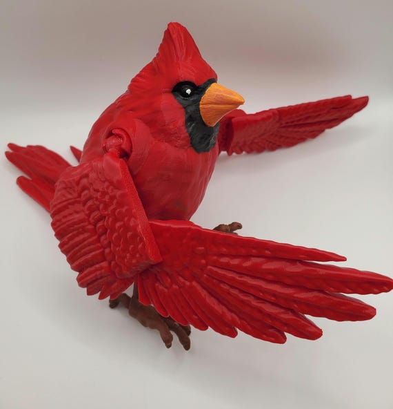Articulated 3D Printed Red Cardinal: Posable Bird Figurine