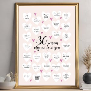 30 Gründe, warum wir dich lieben 30. Geburtstag Gästebuch Poster Unikat Andenken Geschenk kurze Nachricht Gästebuch Rahmen Geburtstagsparty Geschenk Gästebuch