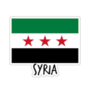 Syria Flag Travel Sticker, Patriotic Middle Eastern Decal, Arabian National Pride Badge, Arabic Country Souvenir Label, Bashar Al-Assad
