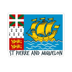 St Pierre and Miquelon Flag Travel Sticker, French Territories Decal, Map Souvenir Label, Laptop Tablet Car Bumper Decor, Scrapbooking Craft