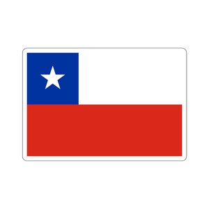 Könnte beinhalten: Ein Aufkleber mit der Flagge Chiles. Die Flagge ist ein horizontaler Dreifarbensatz aus Blau, Weiß und Rot mit einem weißen fünfzackigen Stern im blauen Band.