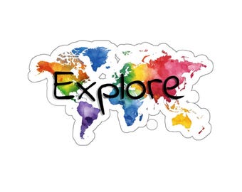 Travel Stickers, World Map 'Explore', Wanderlust Stickers, Adventure Stickers, Planner Stickers, Scrapbook Stickers, Laptop Stickers,