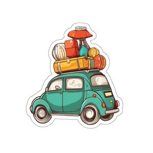 Vintage Volkswagen Beetle Travel Sticker, Retro VW Bug Decal, Adventure Lover Gift, Wanderlust Laptop Sticker, Car Enthusiast Gift,