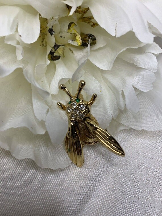 Vintage Fly insect trembler goldtone rhinestone br