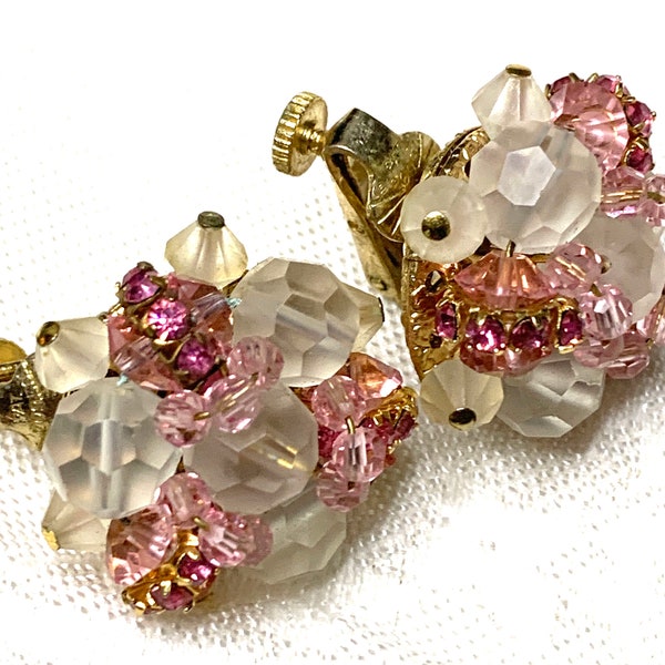 Vintage Vendome Goldtone Crystal and Pink Clips