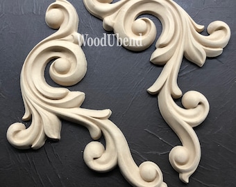 WUB 1239, Woodubend, Large Decorative Pair, Flourishes, Appliques, Heatable, Bendable, Wood Trim