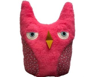 Woodland Owl Upcycled Hugging Buddy Neck Rest Pillow Stuffed Animal Faux Fur Plushie Toy