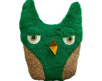 Woodland Owl Upcycled Hugging Buddy Neck Rest Pillow Stuffed Animal Faux Fur Plushie Toy