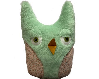 Woodland Owl Upcycled Hugging Buddy Neck Rest Pillow Stuffed Animal Faux Fur Plushie Toy