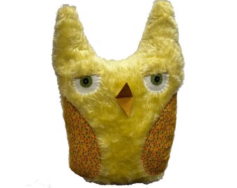 Woodland Owl Upcycled Hugging Buddy Neck Rest Pillow Stuffed Animal Faux Fur Plushie Toy