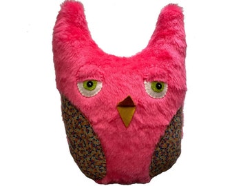 Woodland Owl Upcycled Hugging Buddy Neck Rest Pillow Stuffed Animal Faux Fur Plushie Toy