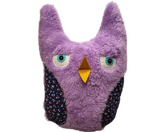 Woodland Owl Upcycled Hugging Buddy Neck Rest Pillow Stuffed Animal Faux Fur Plushie Toy