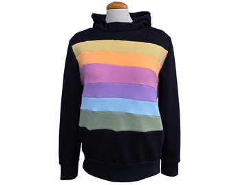 Pastel Prism Upcycled Hoodie with Pockets WOMEN'S LARGE Sweatshirt One of a Kind Clothing