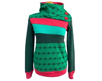 Candycane Upcycled Hoodie with Pockets WOMEN’S SMALL Sweatshirt One of a Kind Clothing