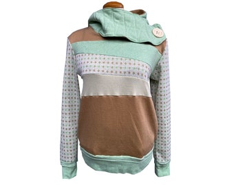 Mint Cookie Upcycled Hoodie with Pockets WOMEN'S MEDIUM Sweatshirt One of a Kind Clothing