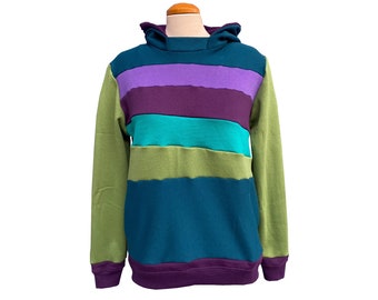 Aurora Borealis Upcycled Hoodie with Pockets WOMEN'S LARGE Sweatshirt One of a Kind Clothing