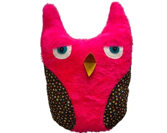 Woodland Owl Upcycled Hugging Buddy Neck Rest Pillow Stuffed Animal Faux Fur Plushie Toy