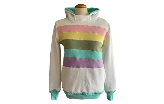 Cotton Candy Cloud  Hoodie Upcycled with Pockets WOMEN'S MEDIUM Sweatshirt One-Of-A-Kind Clothing