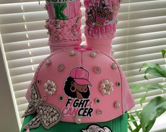 AKA Breast Cancer Awareness Beaded Cap