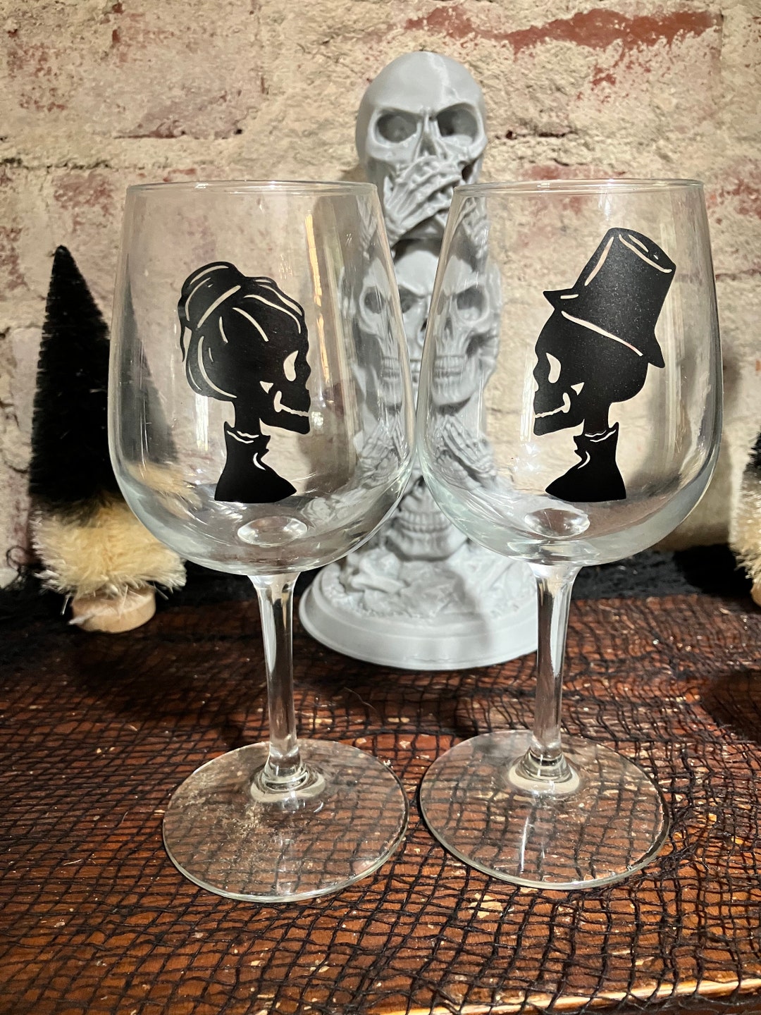 Bride and Groom Skeleton Wine Glasses Wedding Halloween Etsy