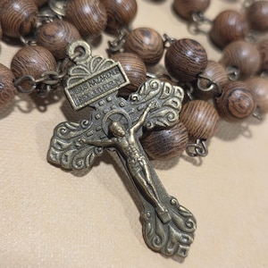 Exotic Wenge Wood Rosary Beads Necklace with Personalized Hardwood Gift Box