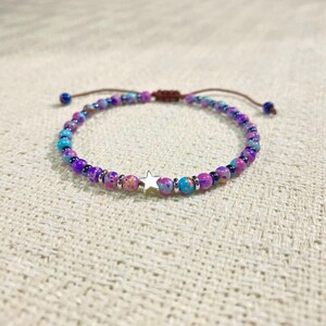Purple Blue Jasper Bracelet Gemstone Bead Bracelet Minimalist Jasper Birthstone Healing Meditation Protection Balance Bracelet Gift Pouch