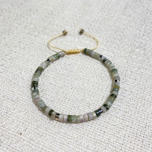Green Jade Bracelet Tiny Tube Stone Bracelet Natural Green Gemstone Beaded Bracelet Minimalist Birthstone Jade Dainty Healing Bracelet Gift