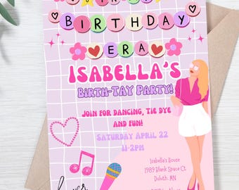 Birthday Era Music Party Invitation: Pop Star Theme (Editable, Instant Download, 5x7 PDF)