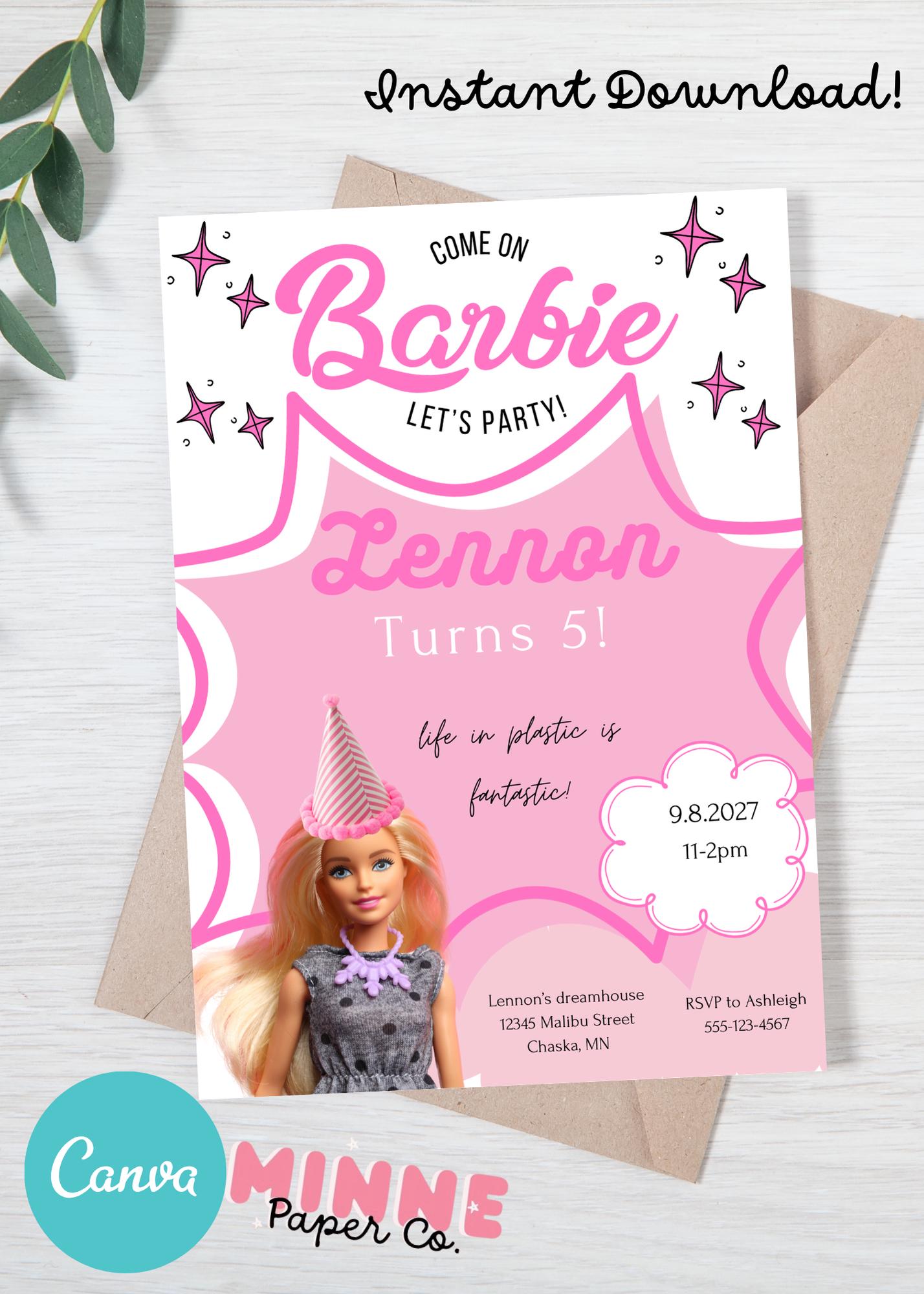 Pink Doll Birthday Party Invite: Editable Template (PDF)