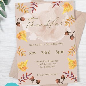 Thankful Friendsgiving Thanksgiving Invite, Editable, Instant Download, PDF, 5x7