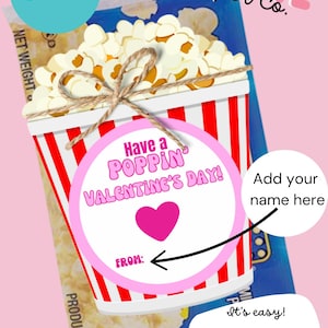 Popcorn Valentine, Kids Valentine&#39;s Day Card, Boy Girl Valentine Poppin, Popcorn School Kids Valentines, Editable Printable Instant Download