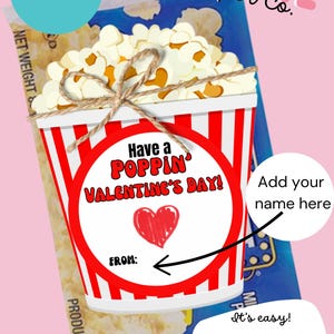 Popcorn Valentines, Kids Valentine&#39;s Day Card, Boy Girl Valentine Poppin, Popcorn School Kids Valentines, Instant Download, Edit Printable