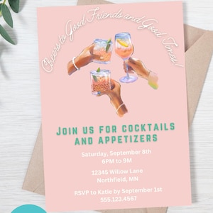 Cheers uitnodiging voor feest cocktail vrienden, bewerkbare instant download uitnodiging, pdf, 5 x 7, uitnodiging meisjes feest, digitale afdrukbare cocktailparty