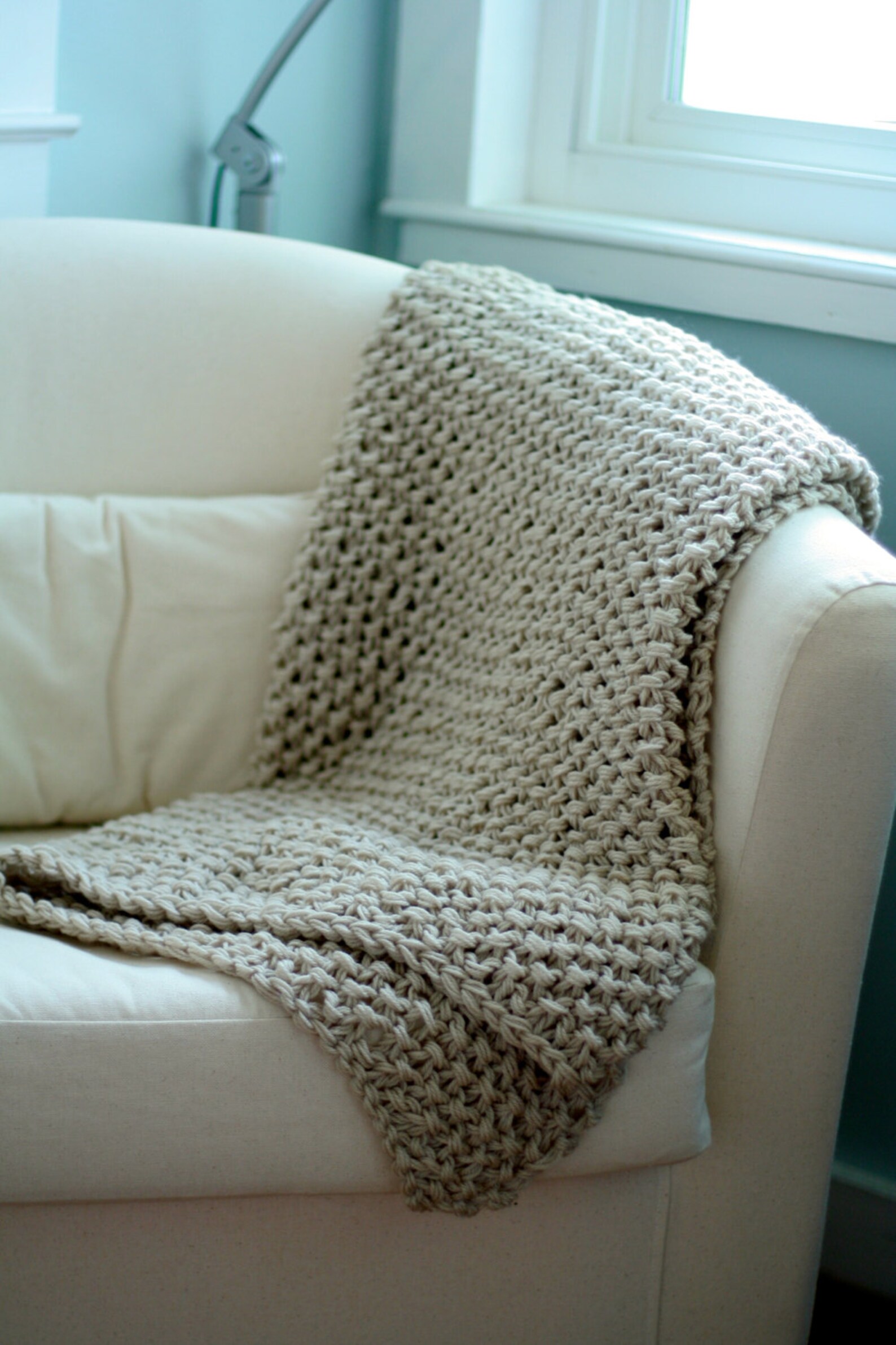 Knit Blanket Handmade Blanket Taupe and Blue Afghan Knit Etsy