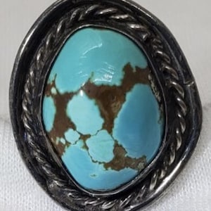 Vintage Turquoise + Sterling Silver Ring - Size 6.5