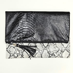 Bolso de mano grande de piel vegana, plegable, reversible y con cremallera