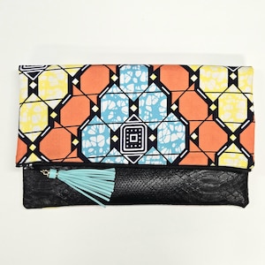 Cartera grande plegable con cremallera y estampado de cera africana/Ankara