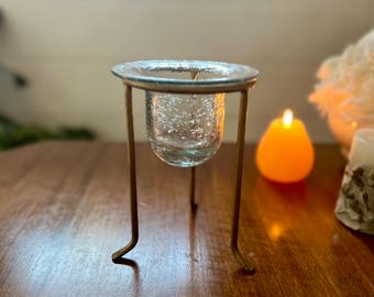 Candelabro de vidrio craquelado vintage con soporte de latón Candelabro flotante para velas de té