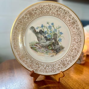 Assiette vintage Lenox Mockingbird, édition limitée, bordure en or 24 carats, assiette de collection Boehm Mockingbird