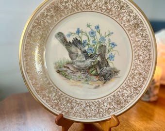 Vintage Lenox Mockingbird Plate Limited Edition 24k Gold Trim Boehm Mockingbird Collectors Plate